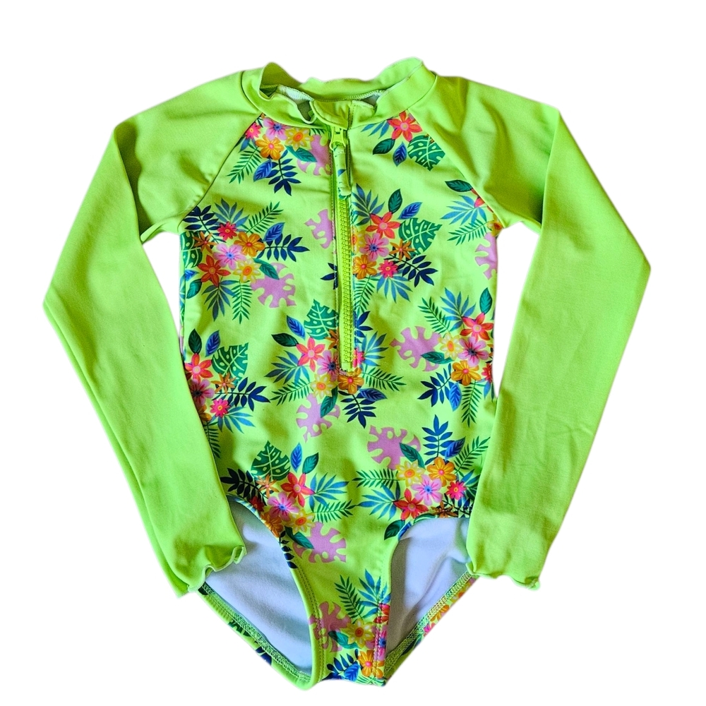 Cat & Jack Floral Long Sleeve Rashguard One Piece Swimsuit Girls XS 4/5